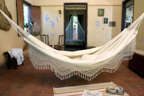 Brasilianische Hngematte natur Baumwolle mit Macrame Rand