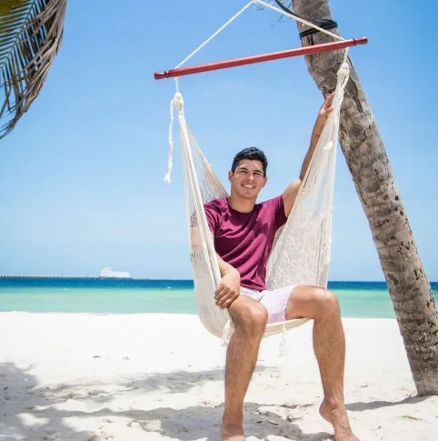 Mexikanischer Netz-Hängesessel Deluxe natur wei&szlig; Baumwolle by MacaMex MA-10030 color natur / beige