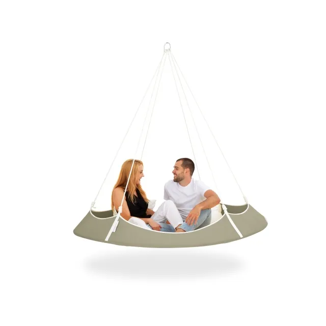 Hängeliege in Tipi Form Set flachsfarbenes 1,8m mit weißem Gestell 2,4m, wetterfest by Hangout Pod TI-HAT18WEFX color Grau / Silber