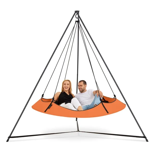 Hängebett Set in Tipi Form oranges 1,8m mit schwarzem Gestell 2,4m, wetterfest by Hangout Pod TI-HAT18BKOE color orange