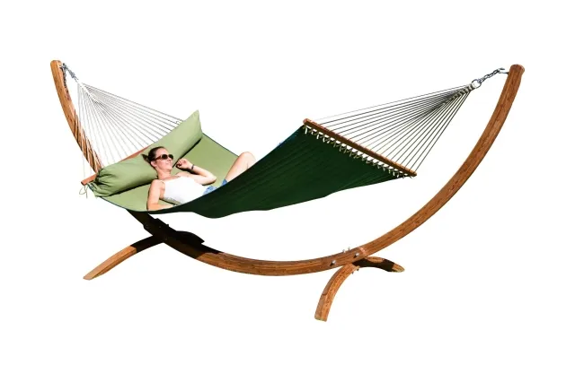 Siesta Grande Deluxe California Smaragdgrün Hängematt mit Gestell Lärche (FSC™ zertifiziert) by MacaMex MA-90623 color grün