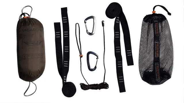 VAGABOND ultraleichtes Hängematten Set mit Moskitonetz und Montagematerial by Bushmen BU-1UVAHAS color grün