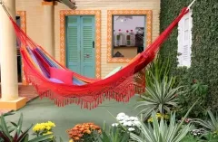 Brasil Comfort Verano mit Macrame Rand-Doppeltuchhängematte Baumwolle rot by MacaMex MA-01052 color rot