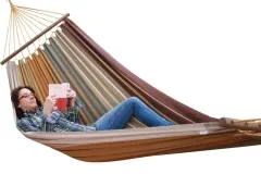 Caribe Mocca hammock with wooden spreader bar by MacaMex MA-02001-OLD color braun