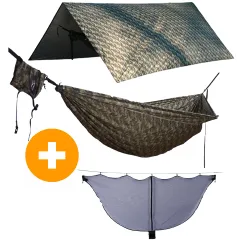 Offroad Reisehängematte + UV + Thermischer Isolierung Tarp Camo + Befestigung + Moskitonetz