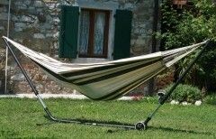Cuba GiganteHängemattenständer Metall im Set mit Brasil Comfort Premium Cafe Doppel Hängematte by MacaMex MA-90144 color beige