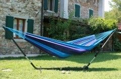Cuba Gigante Hängemattenset Metallständer mit Brasil Comfort Premium Caribe Doppel Hängematte by MacaMex MA-90134 color blau